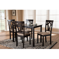 Baxton Studio RH146C-Dark Brown/Sand Dining Set Sylvia Modern and Contemporary Espresso Brown Finished and Sand Fabric Upholstered 5-Piece Dining Set